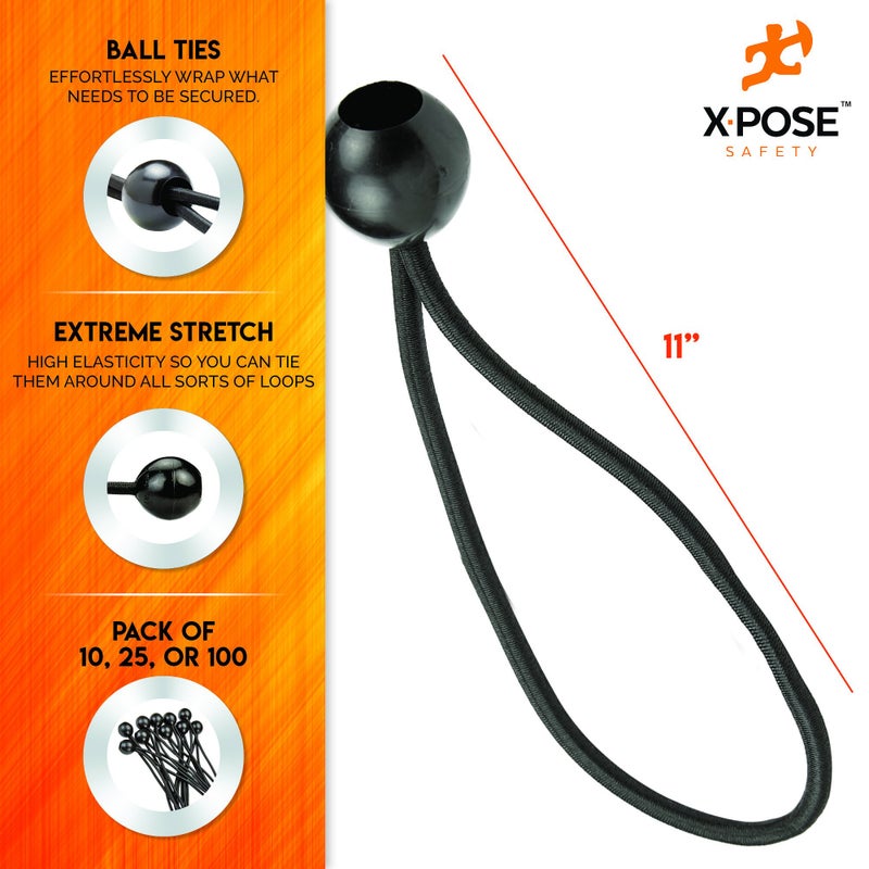 Xpose Safety Bungee Ball Cords 11" 10 Pack Heavy Duty Black Stretch Rope with Ball Ties for Canopies, Tarps, Walls, Cable Organization - Image 2